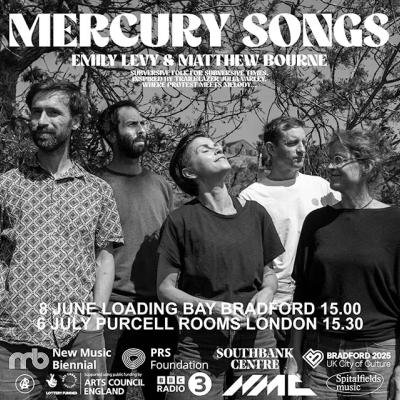 Mercury Songs Group Shot, 5 musicians outside, under a tree